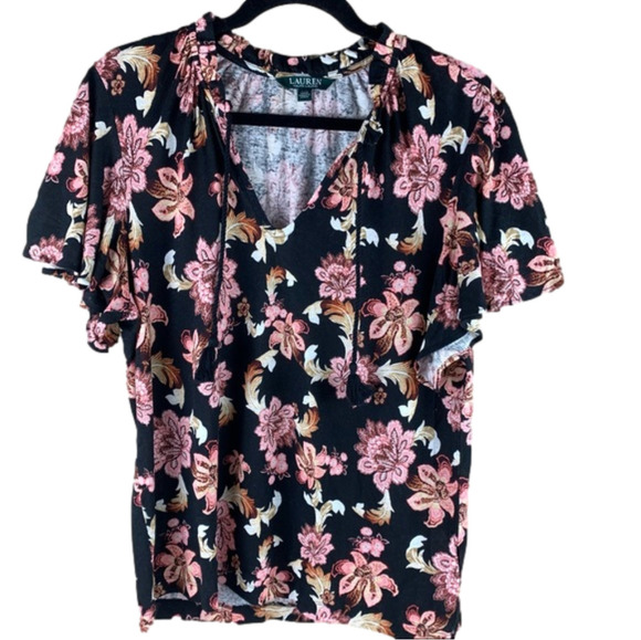 LAUREN Ralph Lauren Black Floral Peasant size Large - Picture 2 of 8